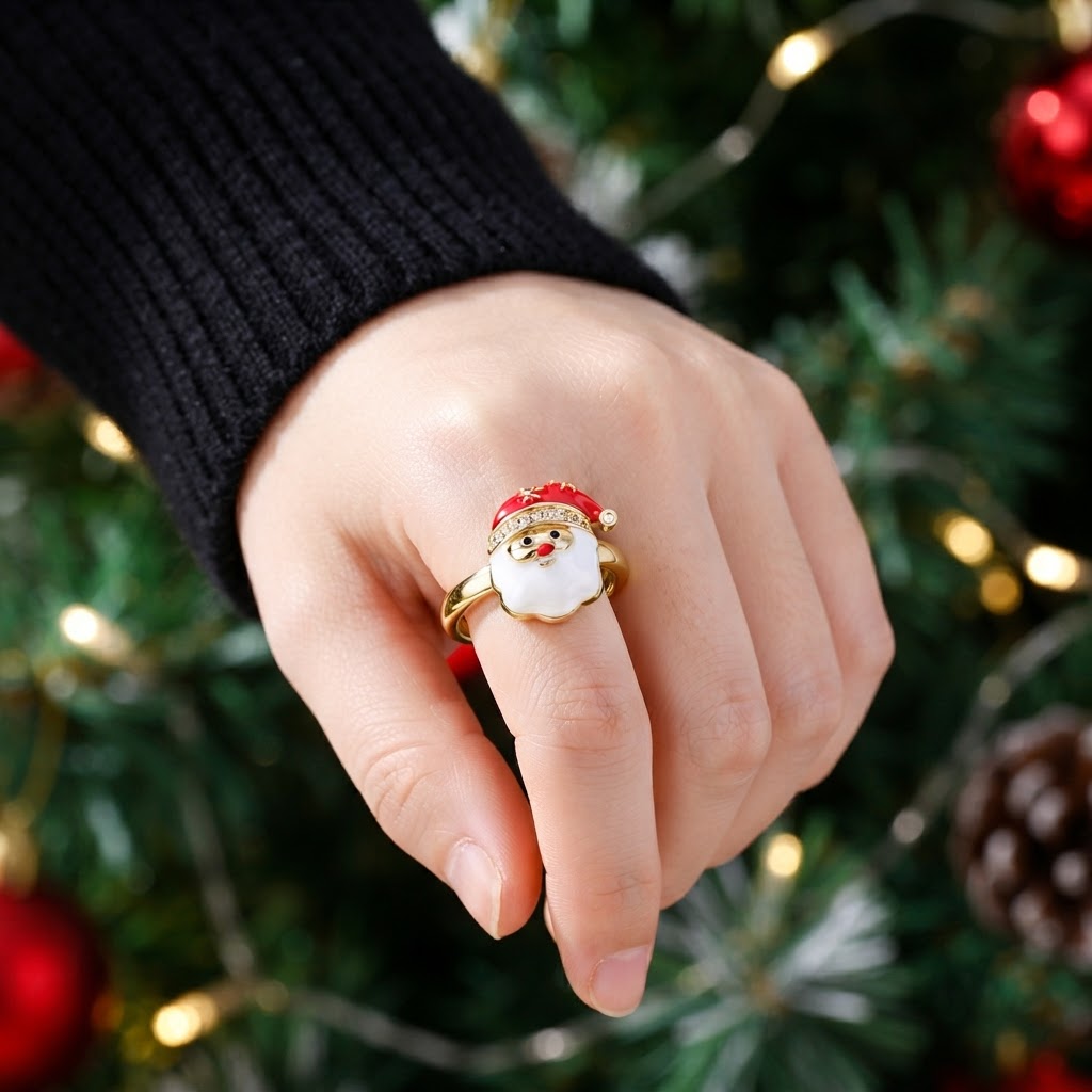 Santa Claus Open Ring with Copper Material and Zirconia